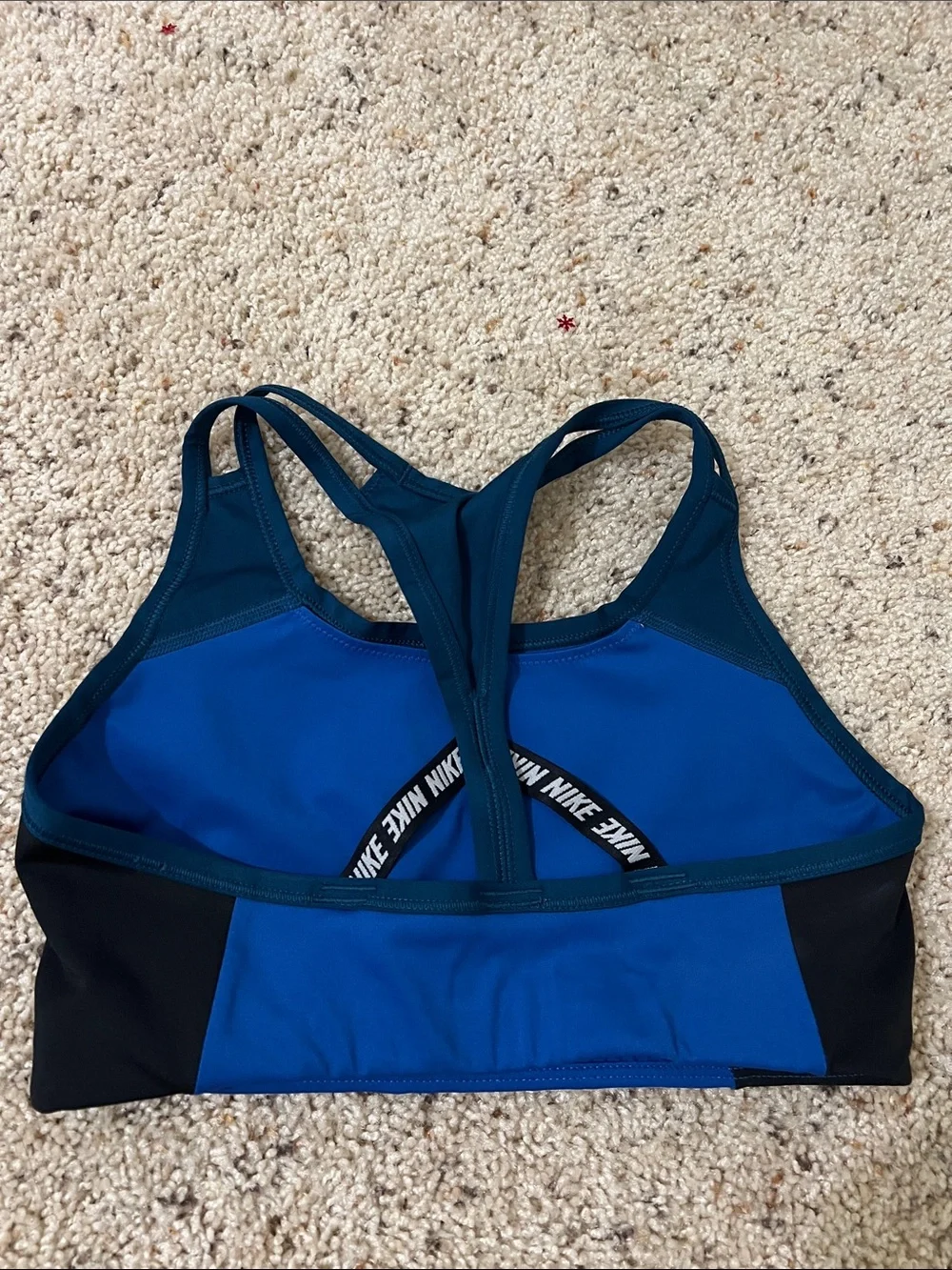 Nike Blue & Black Racerback Sports Bra with White Swoosh